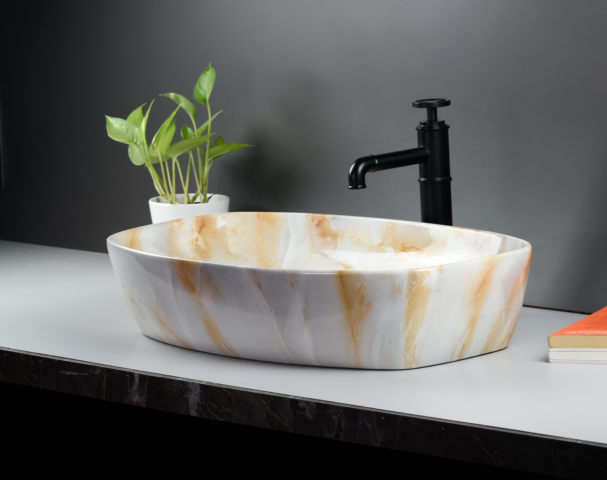 InArt Ceramic Counter or Table Top Wash Basin Glossy Onyx Marble 60 x 37 CM - InArt-Studio