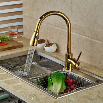 InArt Brass Single Lever Kitchen Sink Mixer 360° Rotatable Kitchen Sink Tap Pull Out Kitchen Faucet Gold Color - InArt-Studio