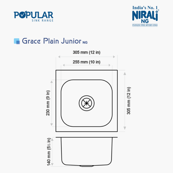 Nirali NG AISI 304 Grade Stainless Steel Single Bowl Kitchen Sink Grace Plain NG - InArt-Studio