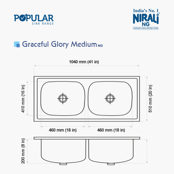 Nirali NG AISI 304 Grade Stainless Steel Double Bowl Kitchen Sink Graceful Glory NG - InArt-Studio