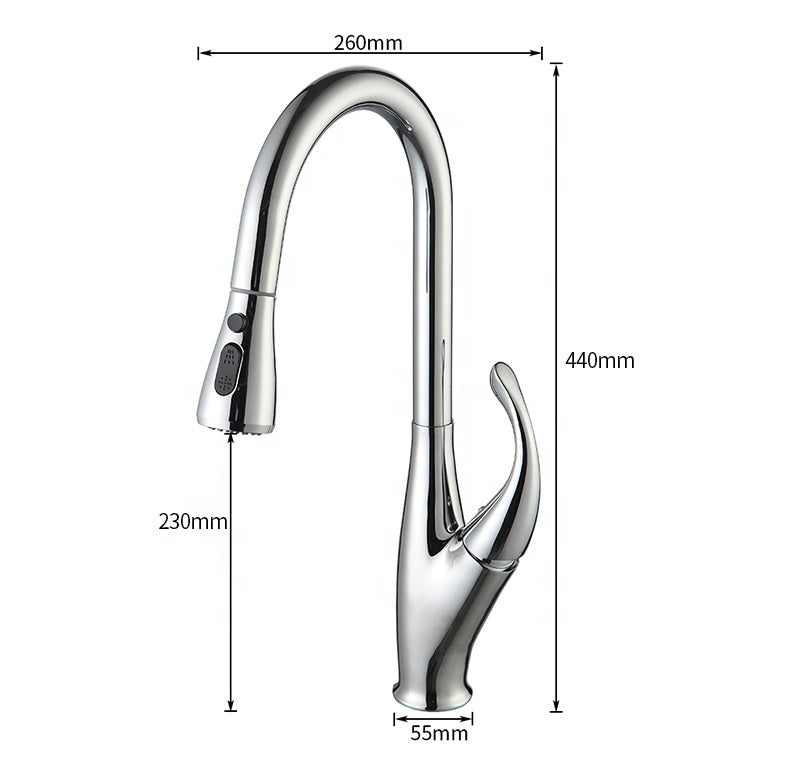 InArt Single Lever Kitchen Sink Mixer 360° Pull-Down Sprayer Kitchen Faucet with Multi-Function Spray Head, Brushed Finish - InArt-Studio