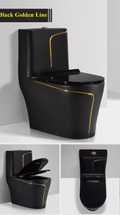 InArt One Piece Toilet Commode Rimless Syphonic - Ceramic Western Toilet Design Water Closet Black Glossy - InArt-Studio