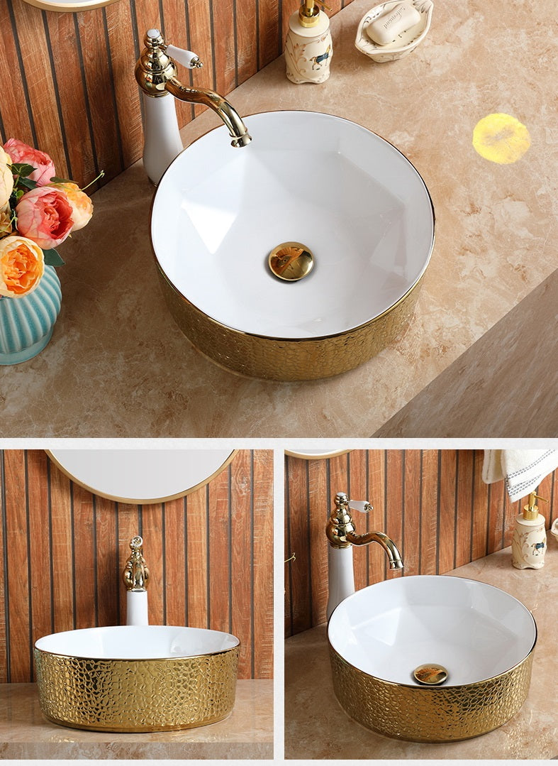 InArt Ceramic Counter or Table Top Wash Basin Gold 43x43 CM - InArt-Studio