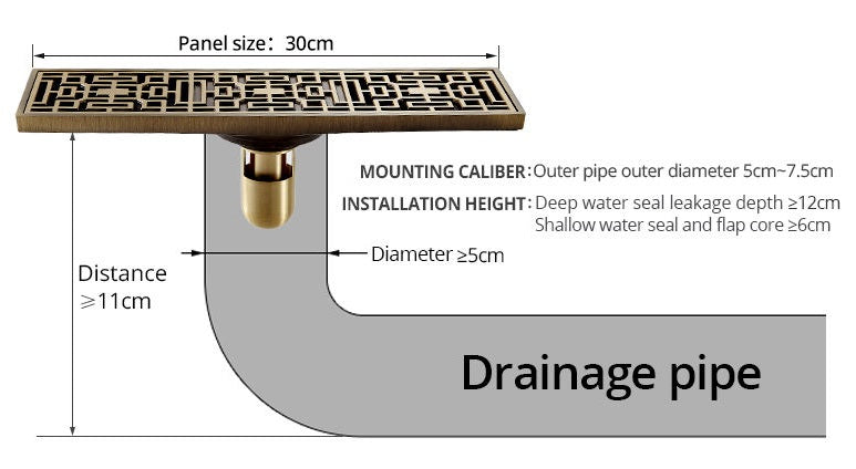 inart long floor drain antique