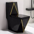 InArt Syphonic Washdown Ceramic One Piece Western Toilet Commode - Water Closet Black Gold Glossy Rectangle - InArt-Studio