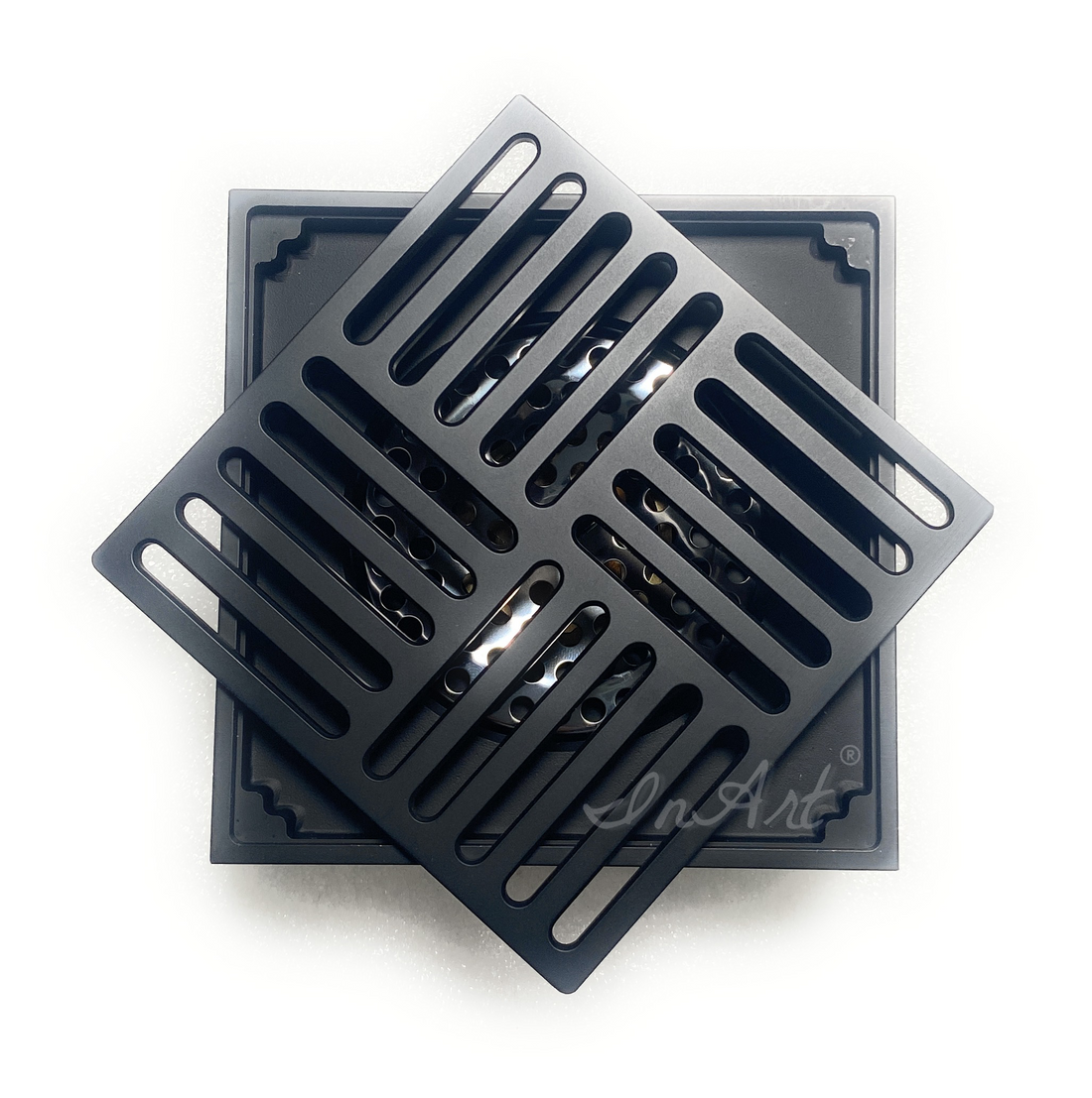 InArt Brass Antique Finish Floor Bathroom Water Drainer Bathroom Drain Grating with Anti-Foul Cockroach Trap 5 x 5 Inch Black Matt Square - InArt-Studio