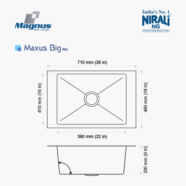 Nirali NG AISI 304 Grade Stainless Steel Single Bowl Kitchen Sink Maxell NG Hairline Satin Finish - InArt-Studio