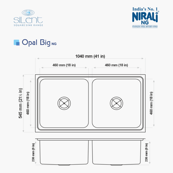 Nirali NG AISI 304 Grade Stainless Steel Double Bowl Kitchen Sink Opal NG - InArt-Studio