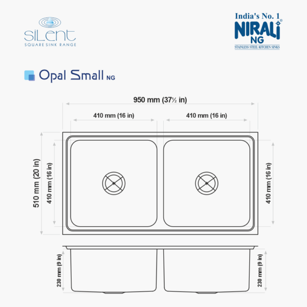 Nirali NG AISI 304 Grade Stainless Steel Double Bowl Kitchen Sink Opal NG - InArt-Studio