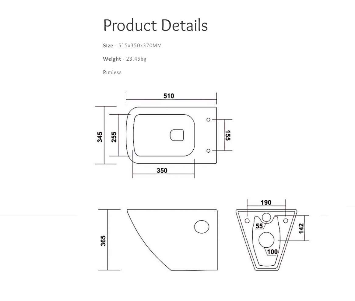 Inart Ceramic Wall Hung Or Wall Mounted Designer (clean Rim