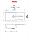 Carysil Granite Quartz Kitchen Sink - Single Bowl With Drainboard Vivaldi D100L 36
