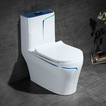 InArt One Piece Toilet Commode Rimless Syphonic - Ceramic Western Toilet Design Water Closet White Blue Glossy - InArt-Studio